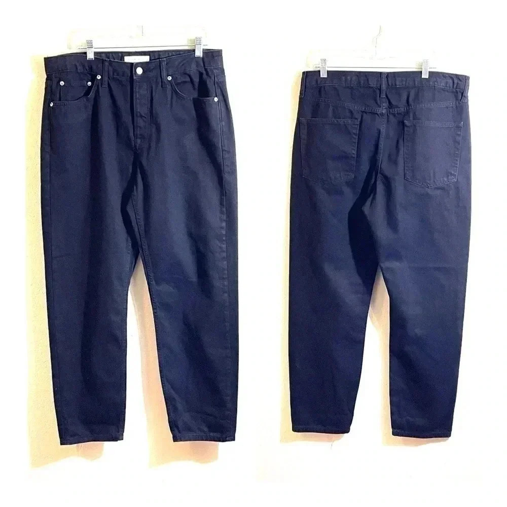 Topman Size 36 x 32 Relaxed Fit Jeans Black Button-Fly Denim Cotton Pants NEW
